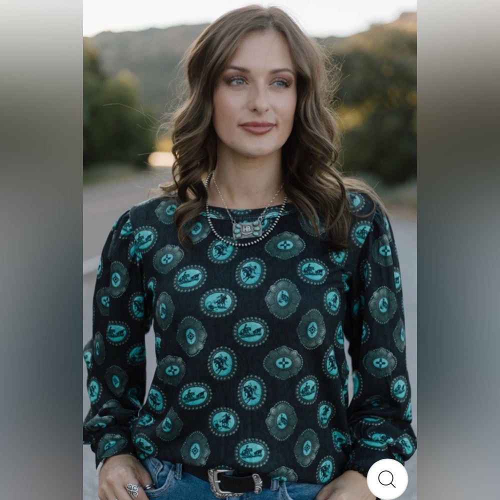 🩵🖤Sterling Kreek Western Silver Draw Top Rodeo Events Turquoise Concho 🩵🖤